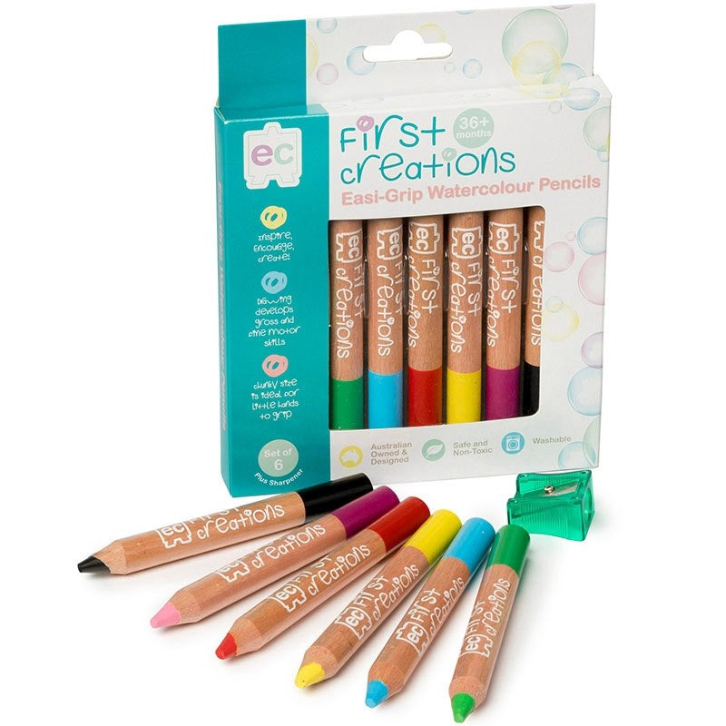 First Creations | Easi-Grip Watercolour Wooden Pencils | 6 pack