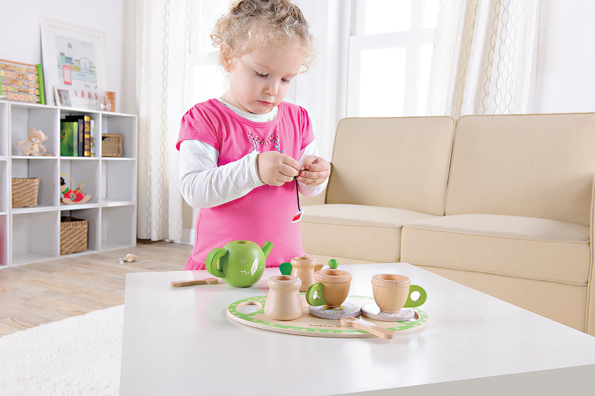 EverEarth Set Da Tè In Legno Per Bambini 27x19x14,5 Cm – 12 Pezzi Giocattolo Cucina 36+ Mesi