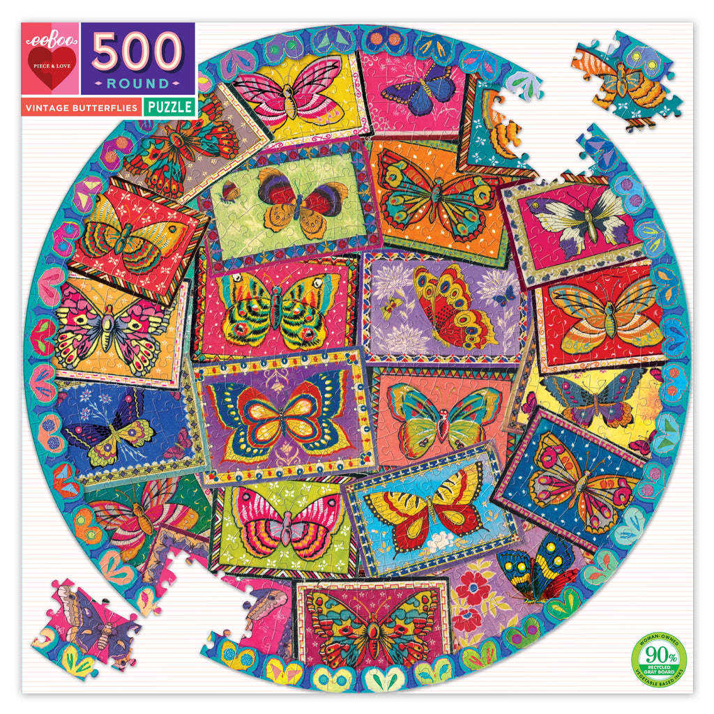 EeBoo | 500pc | Round | Vintage Butterflies