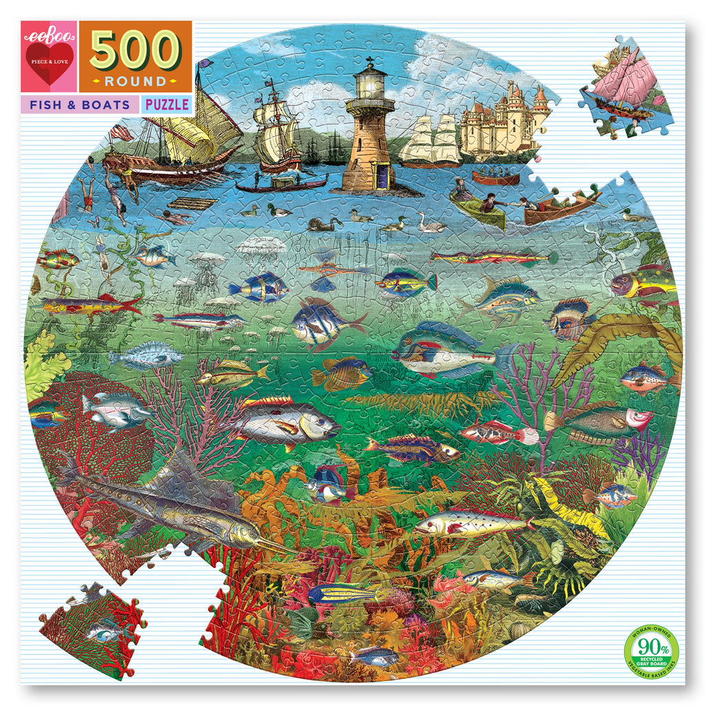 EeBoo | 500pc | Round | Fish & Boats