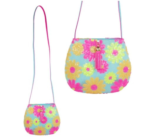 Pink Poppy | Sequin Daisy Shoulder Bag - Blue