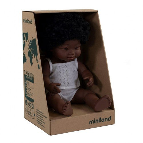 Miniland | 38cm | African | Down Syndrome | Girl | Boxed