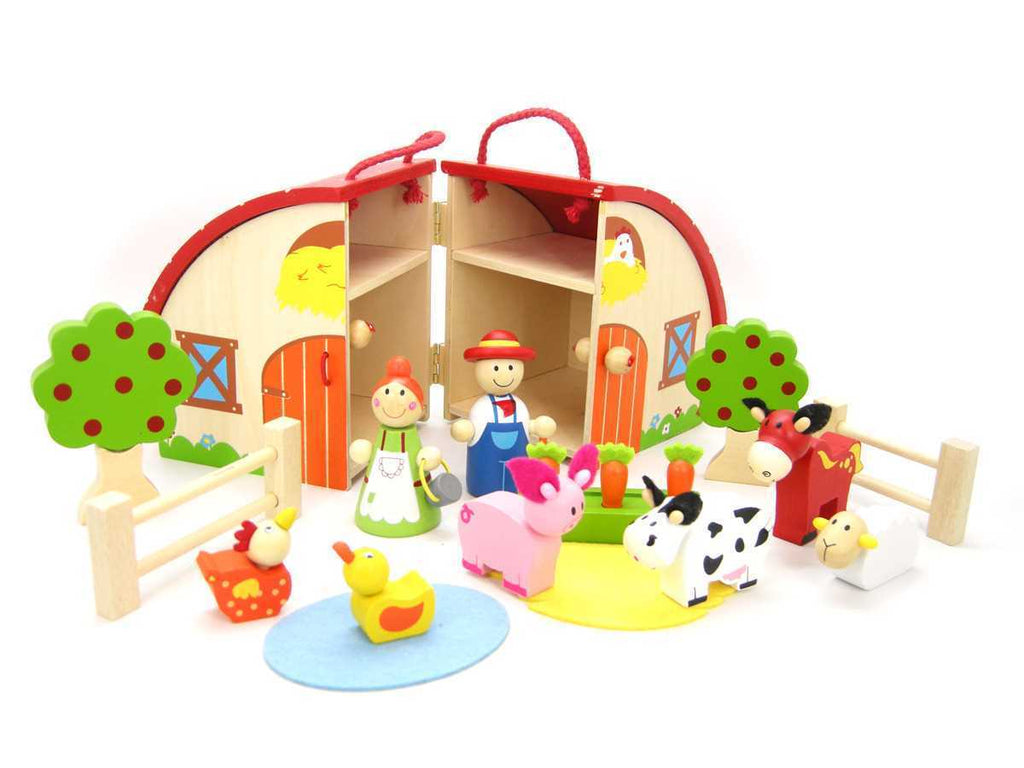 Wooden Farm Play Set with Carry House