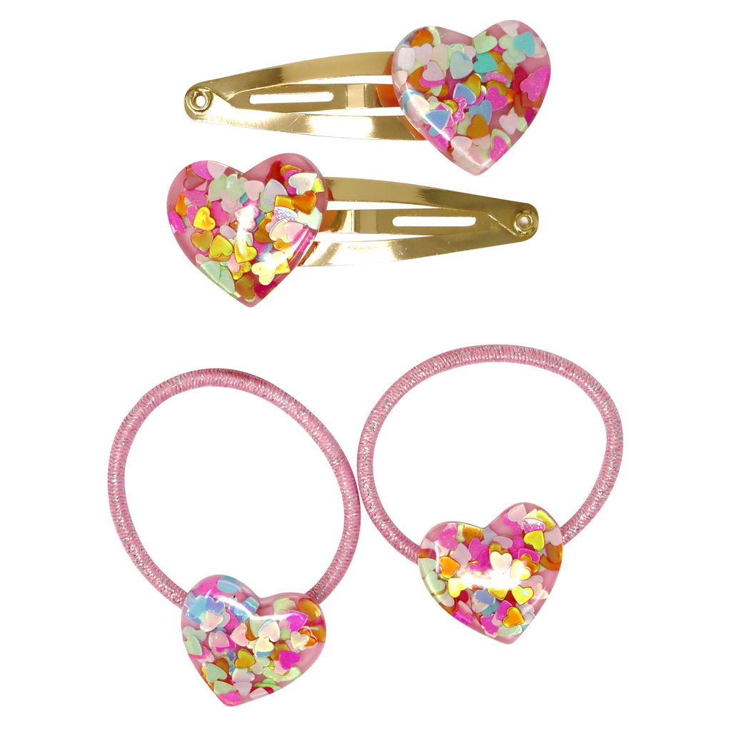 Pink Poppy | Glitter Resin Heart Hair Accessories Set