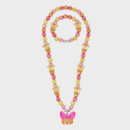 Pink Poppy | Rainbow Butterfly Necklace & Bracelet