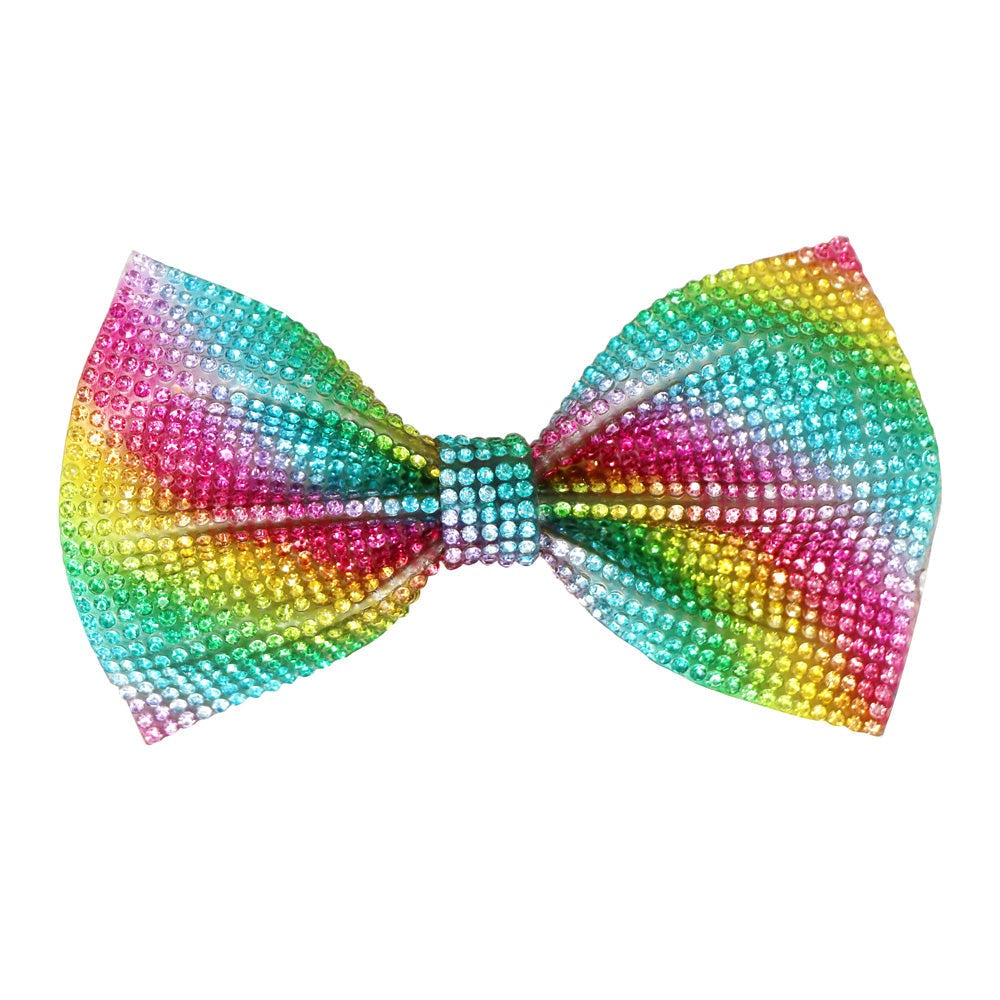 Pink Poppy | Rainbow Rhinestone Bow Hairclips