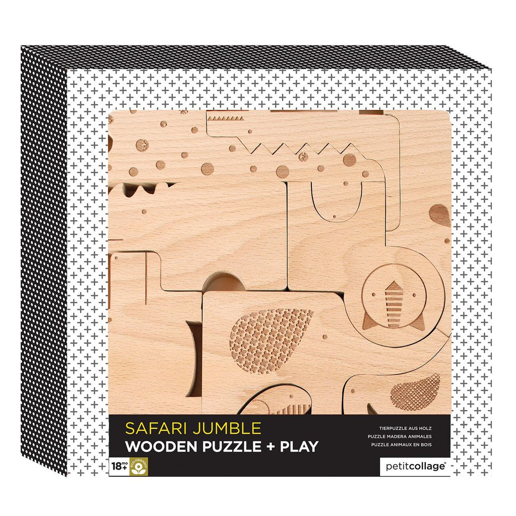 Petit Collage | Safari Jumble Wooden Puzzle & Play Set