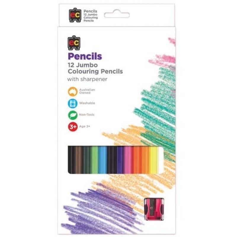 EC | 12 Jumbo colouring Pencils With Sharpener | Washable