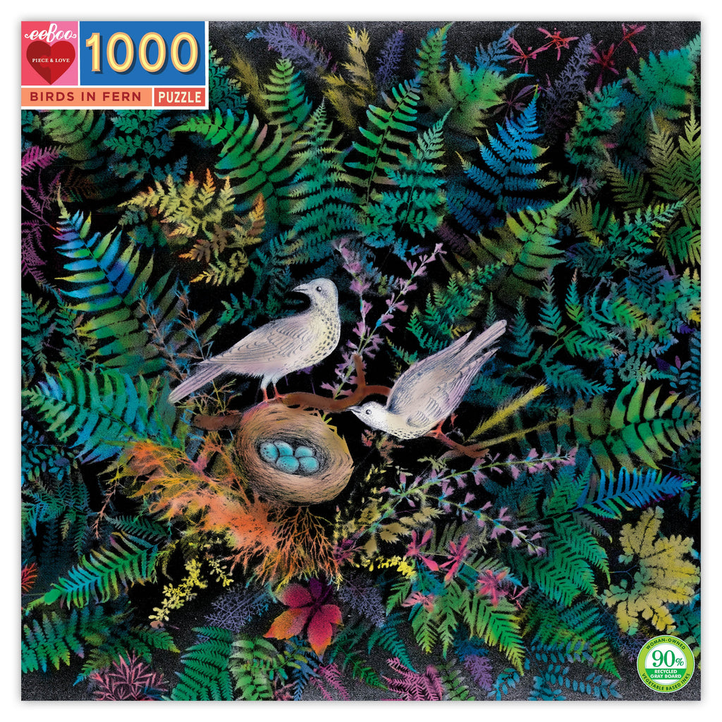 EeBoo | 1000pc Puzzle | Birds in Fern