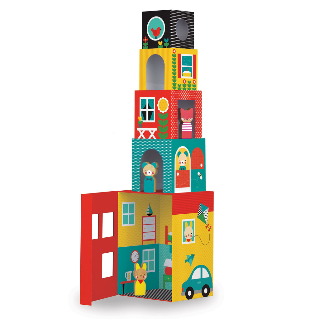 Petit collage | Peek-A-Boo House Stacking Blocks Play Set