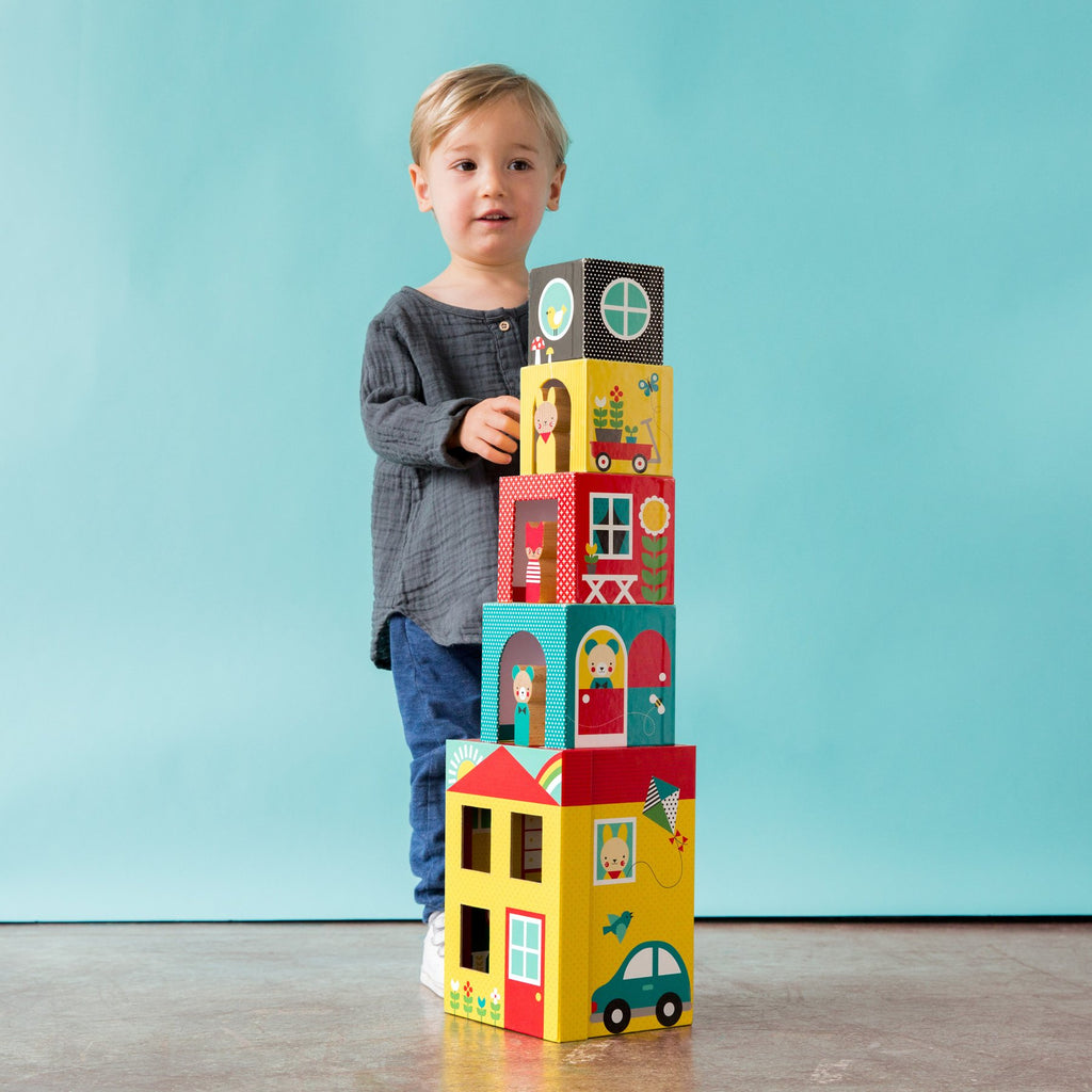 Petit collage | Peek-A-Boo House Stacking Blocks Play Set