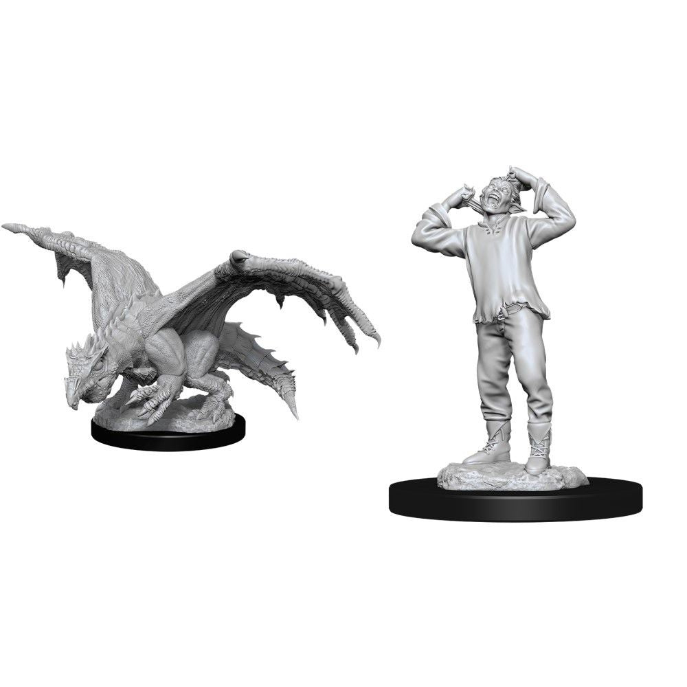 Dungeons & Dragons | Green Dragon Wyrmling and Afflicted Elf Miniature (Unpainted)